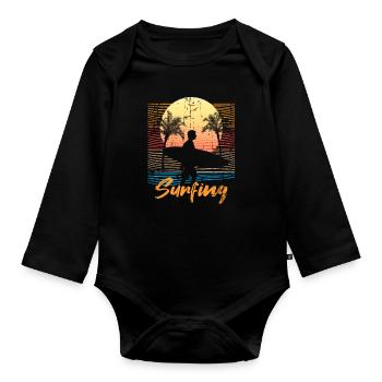Sommer Palmen Surfen Urlaub - Baby Bio-Langarm-Body - Schwarz - Vorne