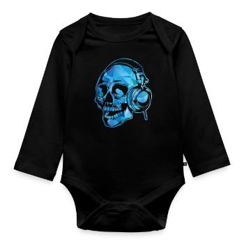 Crâne coloré DJ Casque Musique Rave Cadeau - Body Bébé bio manches longues - noir - Devant