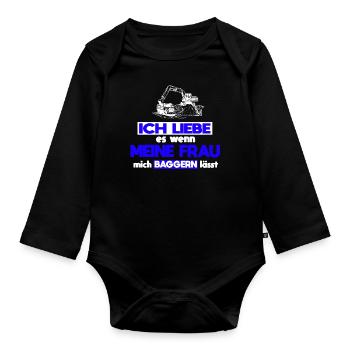 Baggerfahrer Frau Spruch Baggern - Baby Bio-Langarm-Body - Schwarz - Vorne