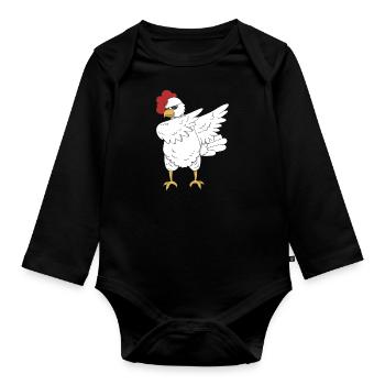 Huhn Hahn dabbing Tanz Geschenk Tier Bauernhof - Baby Bio-Langarm-Body - Schwarz - Vorne