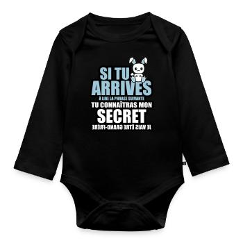 tu connaîtras mon secret je vais être grand-frère - Body Bébé bio manches longues - noir - Devant