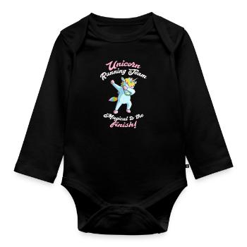 Running group team jog dabbing unicorn gift - Organic Longsleeve Baby Bodysuit - black - Front