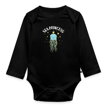 Sea princess girl jellyfish gift - Organic Longsleeve Baby Bodysuit - black - Front