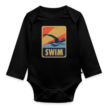 Passion swimming - Organic Longsleeve Baby Bodysuit - black - Front