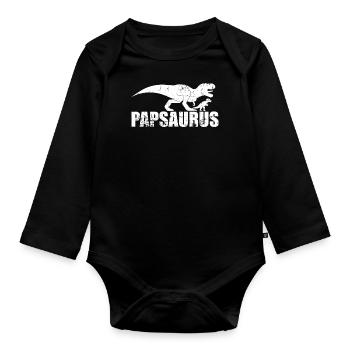 Papasaurus Rex Father Son grunge - Organic Longsleeve Baby Bodysuit - black - Front