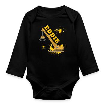 Eddie shovel crane excavator - Organic Longsleeve Baby Bodysuit - black - Front