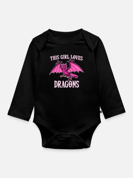 This Girl Loves Dragons, Mädchen Drachen Geschenk - Baby Bio-Langarm-Body - Schwarz
