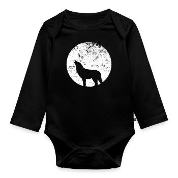 wolf - Organic Longsleeve Baby Bodysuit - black - Front