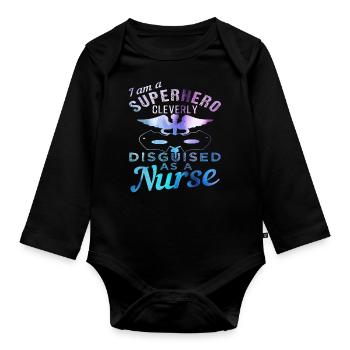 Nurse - Organic Longsleeve Baby Bodysuit - black - Front