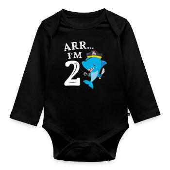 Pirates 2nd Birthday Party 2 Years Shark Gift Idea - Organic Longsleeve Baby Bodysuit - black - Front