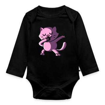 Chat tamponné, tamponnez l'animal mignon - Body Bébé bio manches longues - noir - Devant