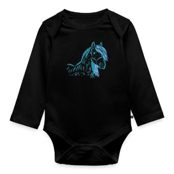 Pferd - Baby Bio-Langarm-Body - Schwarz - Vorne