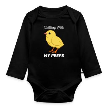 Küken Hühnchen Hühner Piepen Bauernhof Landwirt - Baby Bio-Langarm-Body - Schwarz - Vorne