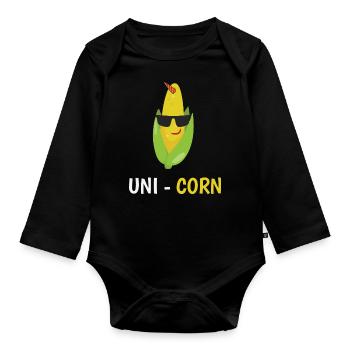Lustige Zuckermais Uni-Mais Maiz Geschenkidee - Baby Bio-Langarm-Body - Schwarz - Vorne