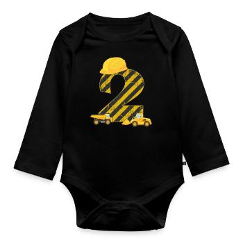 2. Geburtstag Bagger 2 Jahre Bauarbeiter Geschenk - Baby Bio-Langarm-Body - Schwarz - Vorne