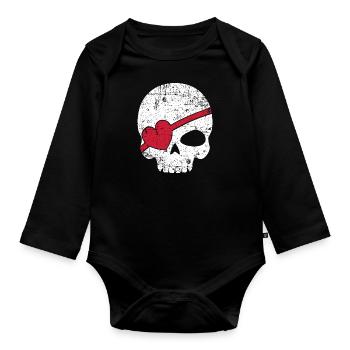 Cadeau de crâne pirate cache-œil pirate - Body Bébé bio manches longues - noir - Devant