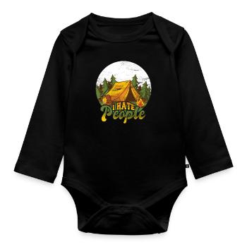 I hate people camping camper camping - Organic Longsleeve Baby Bodysuit - black - Front