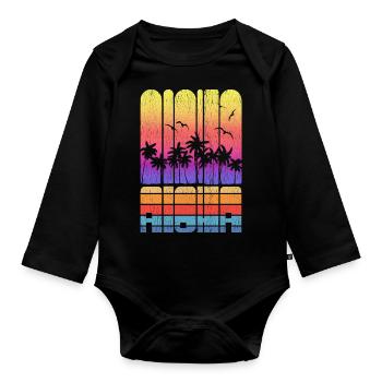 Cool Vacation Aloha Seaside Palm Tree Novelty - Organic Longsleeve Baby Bodysuit - black - Front
