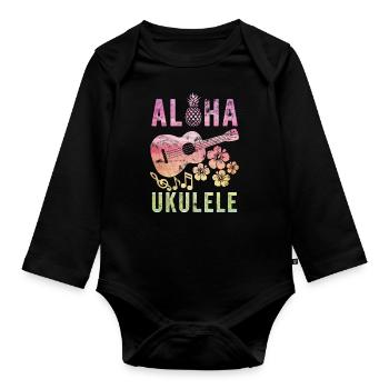 Ukulele Hawaii - Organic Longsleeve Baby Bodysuit - black - Front