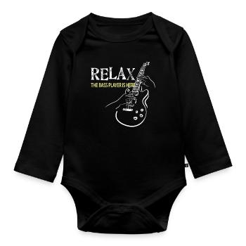 Relax The bass player is here - Organic Longsleeve Baby Bodysuit - black - Front