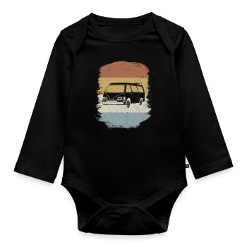 Retro Campervan Vintage Caravan Camping Van - Body Bébé bio manches longues - noir - Devant