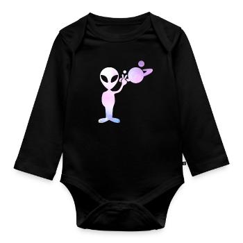 Alien Peace Universe - Organic Longsleeve Baby Bodysuit - black - Front