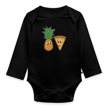 Pizza - Organic Longsleeve Baby Bodysuit - black - Front