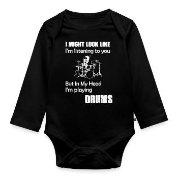 Funny drummer drums shirt for boys, girls, men and - Baby Bio-Langarm-Body - Schwarz - Vorne