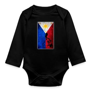 Philippinische Flaggenkarte Pilipinas Tagalog Filipino - Baby Bio-Langarm-Body - Schwarz - Vorne