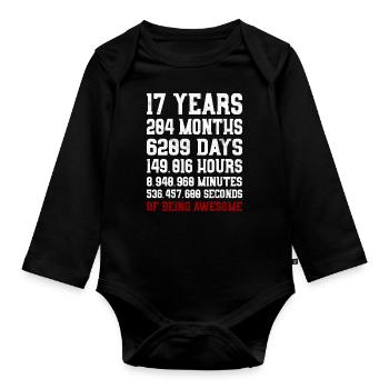 17 Years of being awesome Geschenk 17. Geburtstag - Baby Bio-Langarm-Body - Schwarz - Vorne