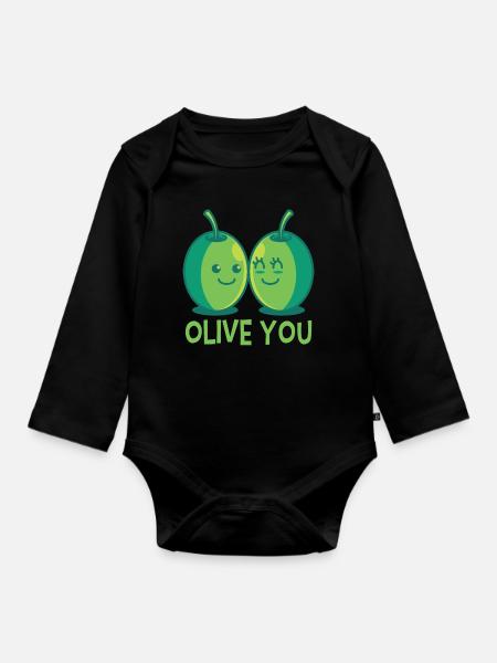Oliven Liebe - Baby Bio-Langarm-Body - Schwarz