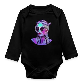 Modern viking with sunglasses in comic style - Organic Longsleeve Baby Bodysuit - black - Front