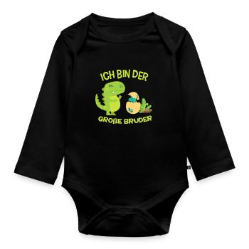 I am the big brother dinosaur dinosaur gift - Organic Longsleeve Baby Bodysuit - black - Front