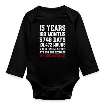 15 Years of being awesome Geschenk 15. Geburtstag - Baby Bio-Langarm-Body - Schwarz - Vorne