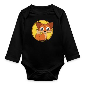 Fox baby cute animals - Organic Longsleeve Baby Bodysuit - black - Front