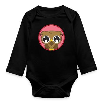 Owl cute animals - Organic Longsleeve Baby Bodysuit - black - Front