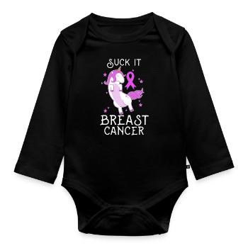 Idée cadeau licorne cancer du sein - Body Bébé bio manches longues - noir - Devant