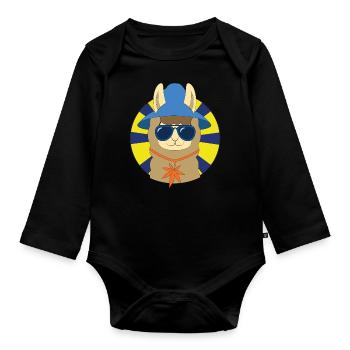 Lama gangster alpaca - Organic Longsleeve Baby Bodysuit - black - Front