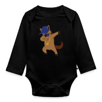 Horse comic dabbing cool - Organic Longsleeve Baby Bodysuit - black - Front