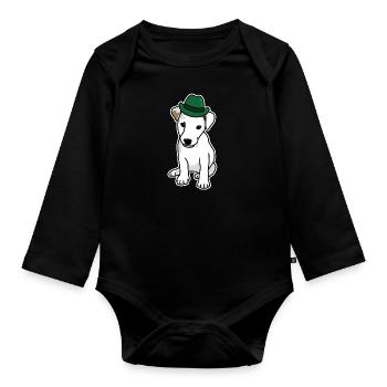 Jack Russell with hat, dog, cartoon, funny, cute - Organic Longsleeve Baby Bodysuit - black - Front