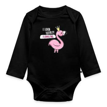Flamingo Flamazing cool funny humor - Organic Longsleeve Baby Bodysuit - black - Front