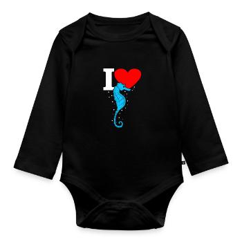 Seepferd - Baby Bio-Langarm-Body - Schwarz - Vorne