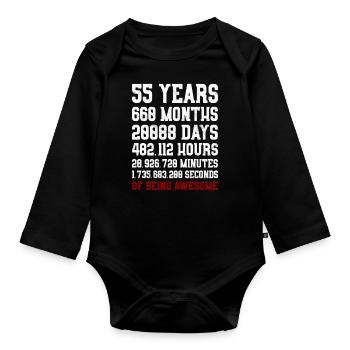 55 Years of being awesome Geschenk 55. Geburtstag - Baby Bio-Langarm-Body - Schwarz - Vorne