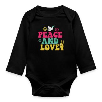 Hippie Peace and Love Puissance des fleurs des années 70 - Body Bébé bio manches longues - noir - Devant