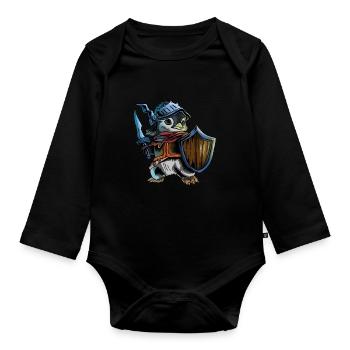 Knight Penguin Warrior Sword Cavalier Rider Gift - Organic Longsleeve Baby Bodysuit - black - Front