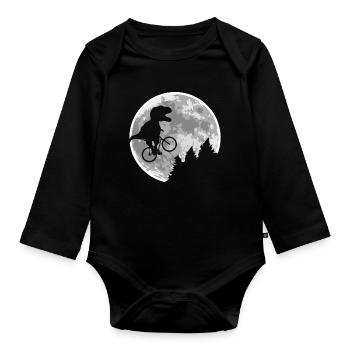 Dino Bicycle Flying Moon - Organic Longsleeve Baby Bodysuit - black - Front