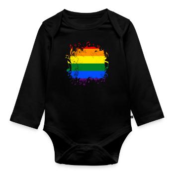 Regenbogen Musik LGBT Gay Pride - Baby Bio-Langarm-Body - Schwarz - Vorne