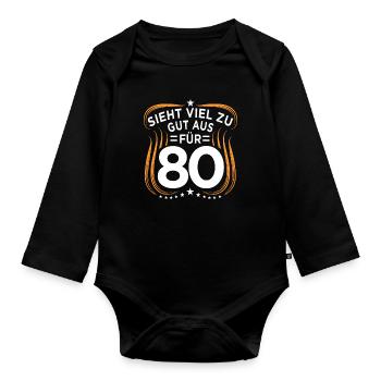 80. Geburtstag - Baby Bio-Langarm-Body - Schwarz - Vorne