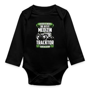Farmer Bauer Landwirtschaft Geschenk Tracktor - Baby Bio-Langarm-Body - Schwarz - Vorne