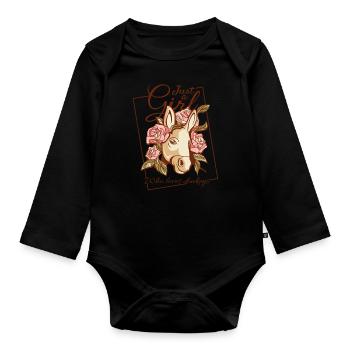 Esel Maultier Muli Blumen Mädchen Burro Geschenk - Baby Bio-Langarm-Body - Schwarz - Vorne